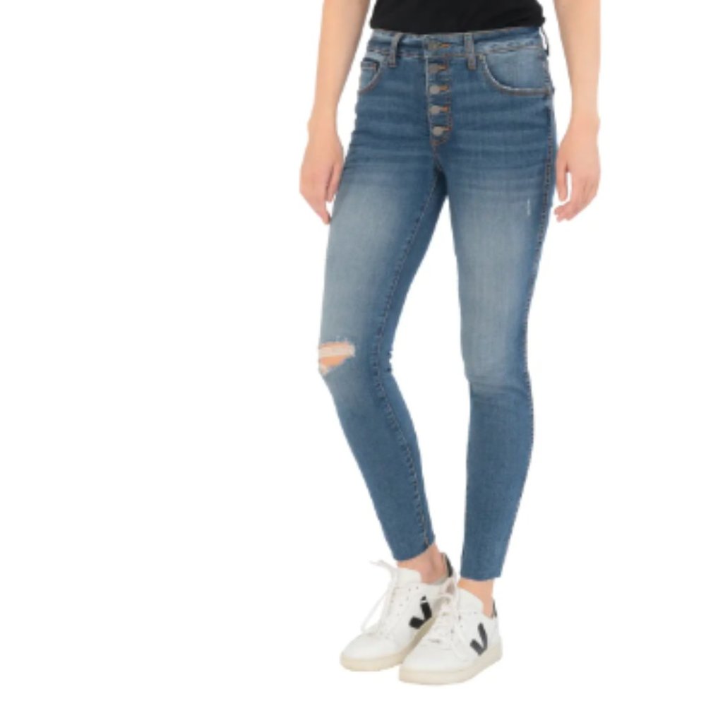 KUT Exposed Button Ripped Ankle Skinny Jeans